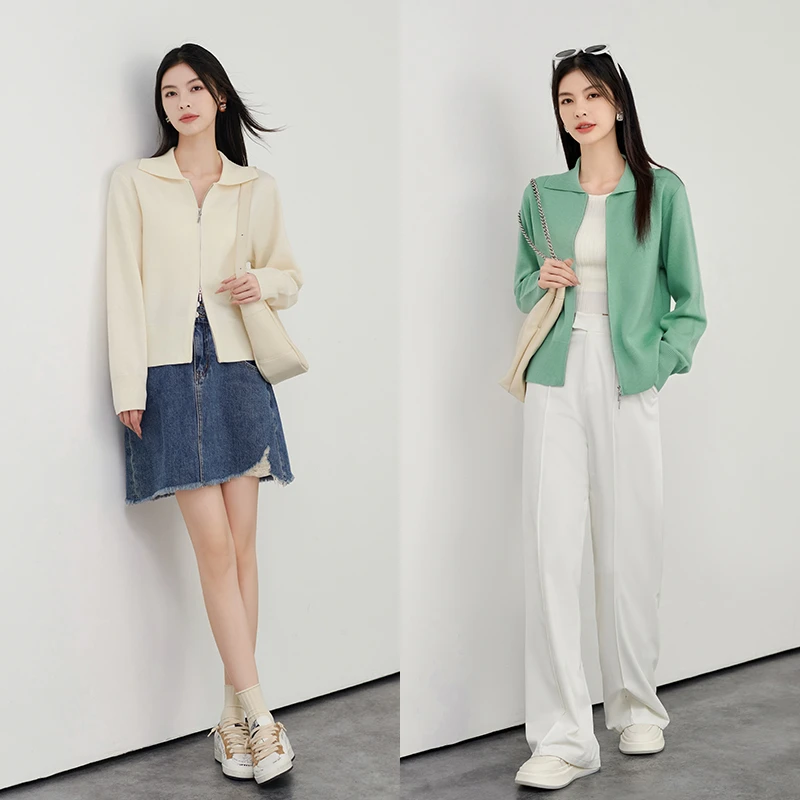 【特价捡漏】 蜜瓜奶昔开衫 新澳48支可机洗|简约双拉链针织衫夏