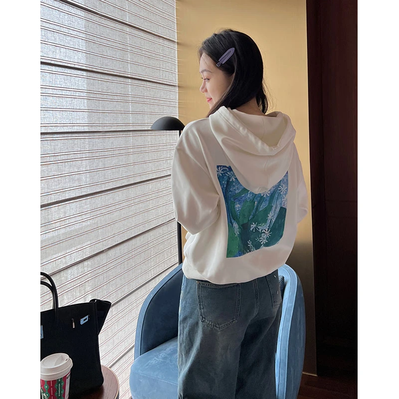 【特价捡漏】 油画绣花扣卫衣灵感来自汐宝的画~后背印花连帽加绒