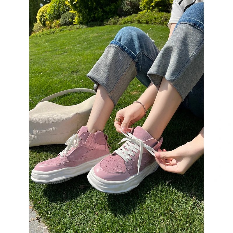 【特价捡漏】溶解高帮休闲鞋 减龄真皮绑带厚底运动鞋春秋