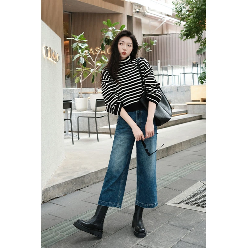 【特价捡漏】格兰岛牛仔裤 潇洒利落磨白高腰七分阔腿裤美洋MEIYANG