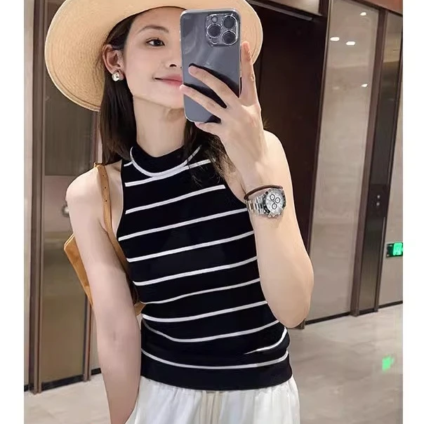【特价捡漏】美洋曲线美巨百搭夏季时尚背心条纹修身小圆领针织内搭