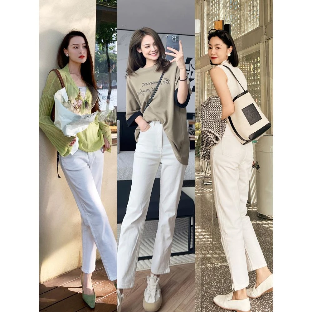 美洋MEIYANG【50系列现货】火锅白裤子 三防防污开叉九分直筒牛仔