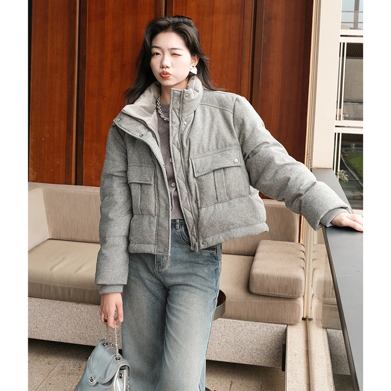 【秋冬优选】【现货】霜灰鹅绒服 精纺羊毛*法兰绒|休闲短款羽绒服