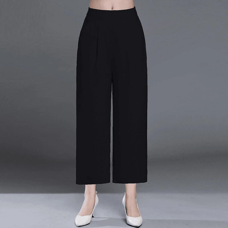 中年妈妈夏装直筒九分裤2024新款中老年女松紧腰垂感高腰阔腿裤子