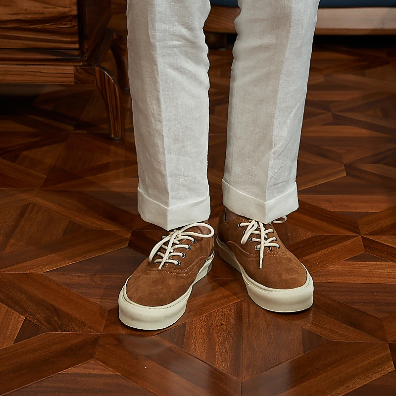 新款手工男士男真皮反绒百搭休闲低帮韩版休闲运动板鞋潮鞋软底