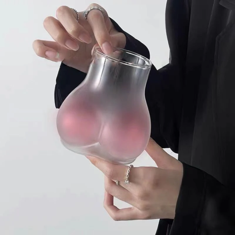粉色磨砂屁屁杯创意个性搞怪蜜桃臀玻璃酒杯高颜值ins咖啡饮料杯