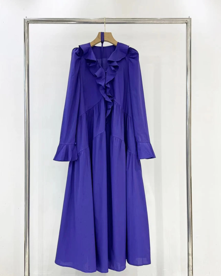 20253002女装连衣裙《东来紫》气质纯时尚紫色复古收腰印花碎花气质