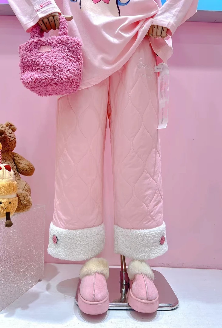 20255019女装裤子yy粉色加绒棉裤女冬季保暖显瘦外穿防风休闲长裤