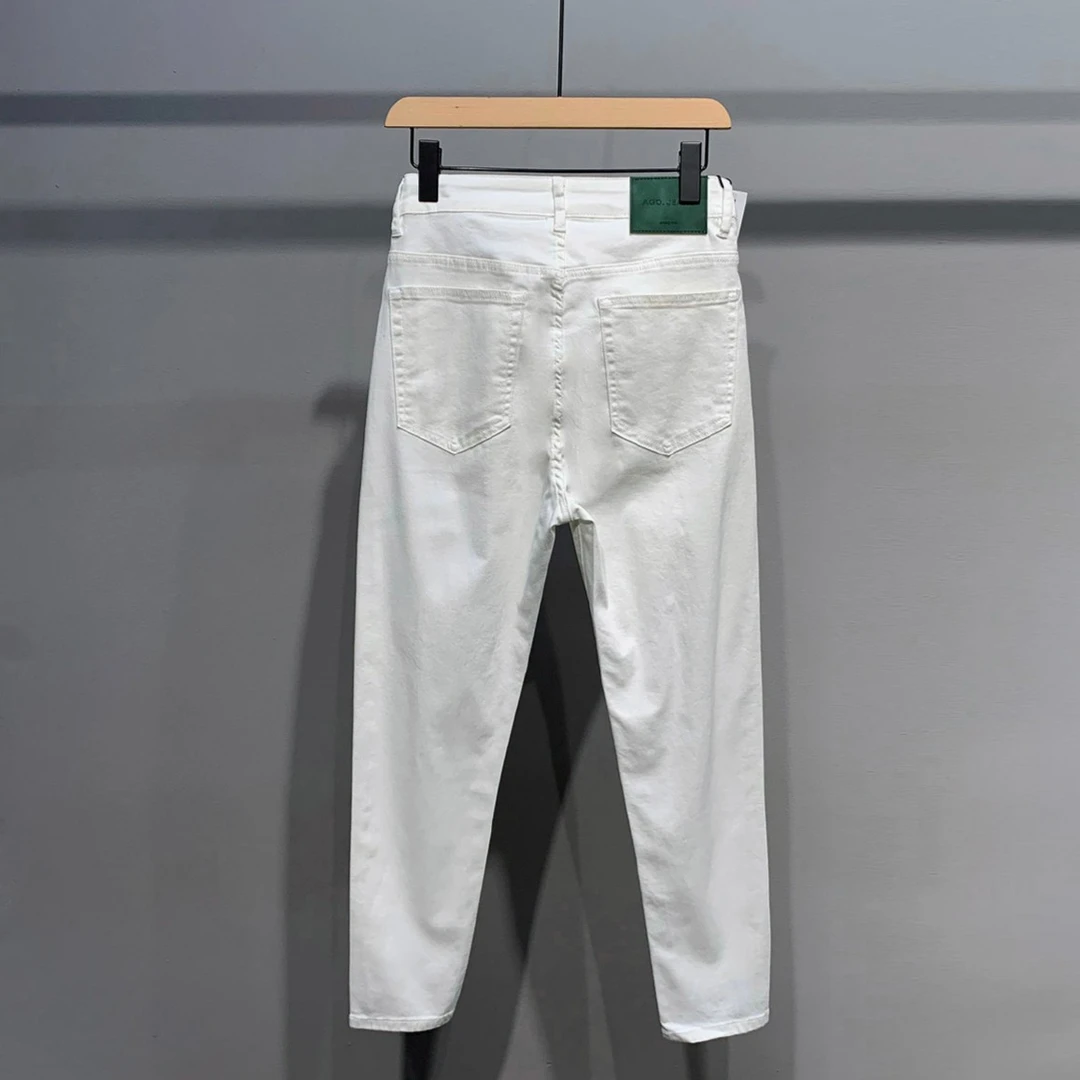 9316 秋冬款三防面料白色小脚牛仔裤