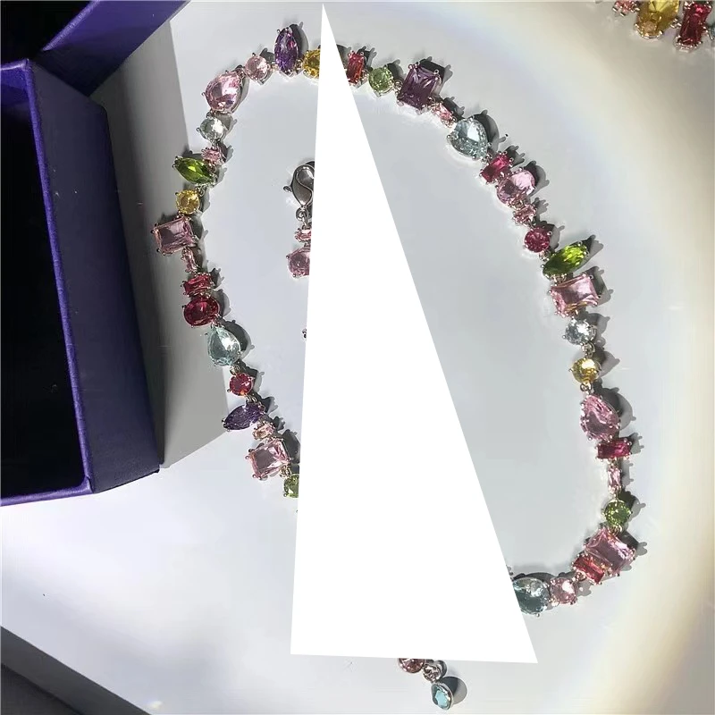 铜合金项链 拼色ins小众设计哑光轻奢气质拼接彩色项链X0096