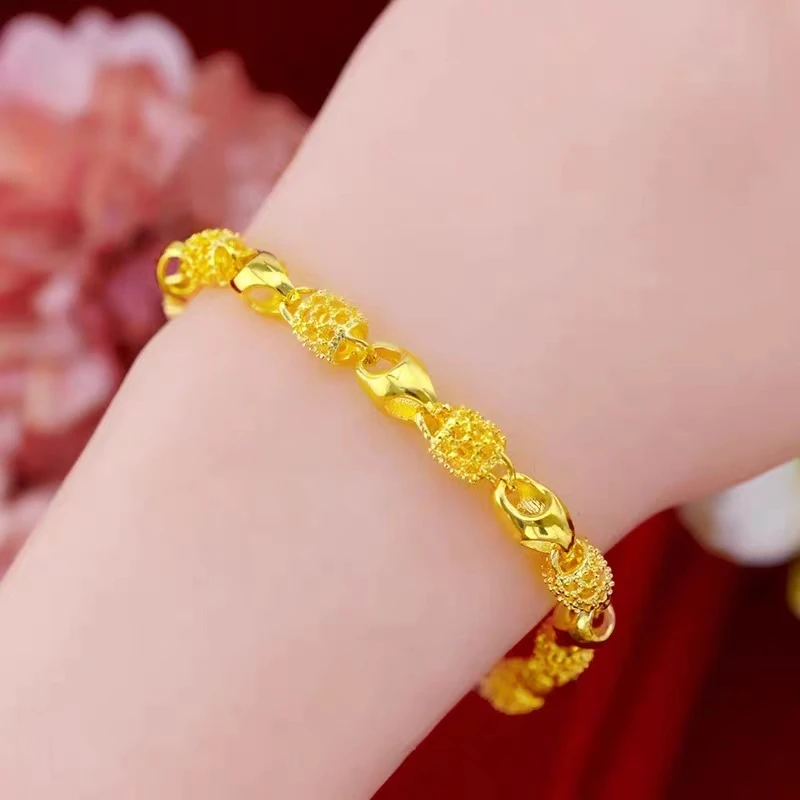铜合金手链 正品女款妈妈时尚精美气质百搭镀金色玲珑珠砂金手链