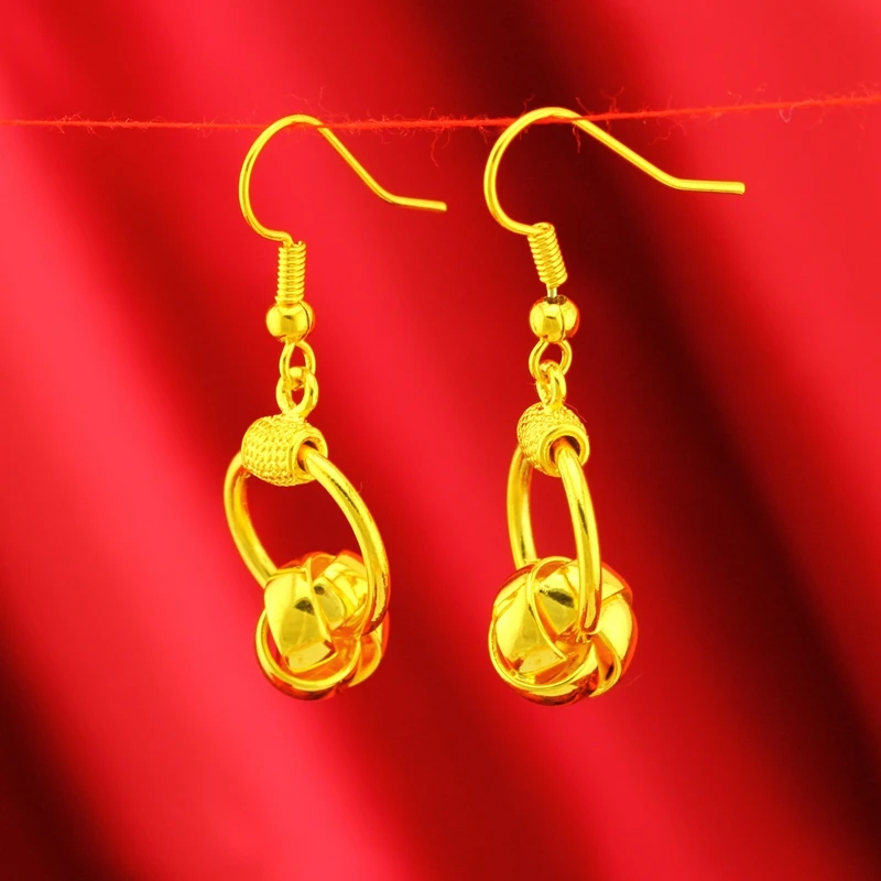 铜合金耳饰 久不掉色镀真金色精美百搭简约耳环环环相扣砂金耳坠