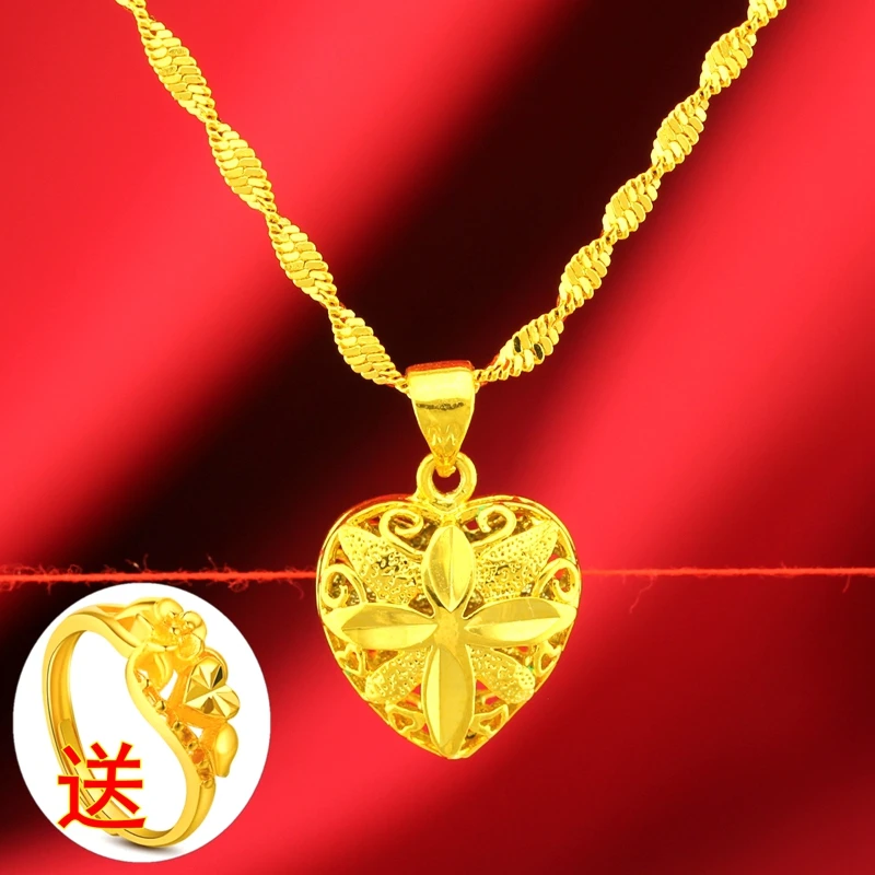 铜合金项链 久不掉色金色送戒指百搭民族桃心爱心坠子水波项链