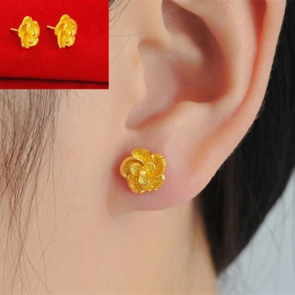 铜合金耳饰 时尚精美经典甜美精致金色百合花耳钉饰品女款耳饰
