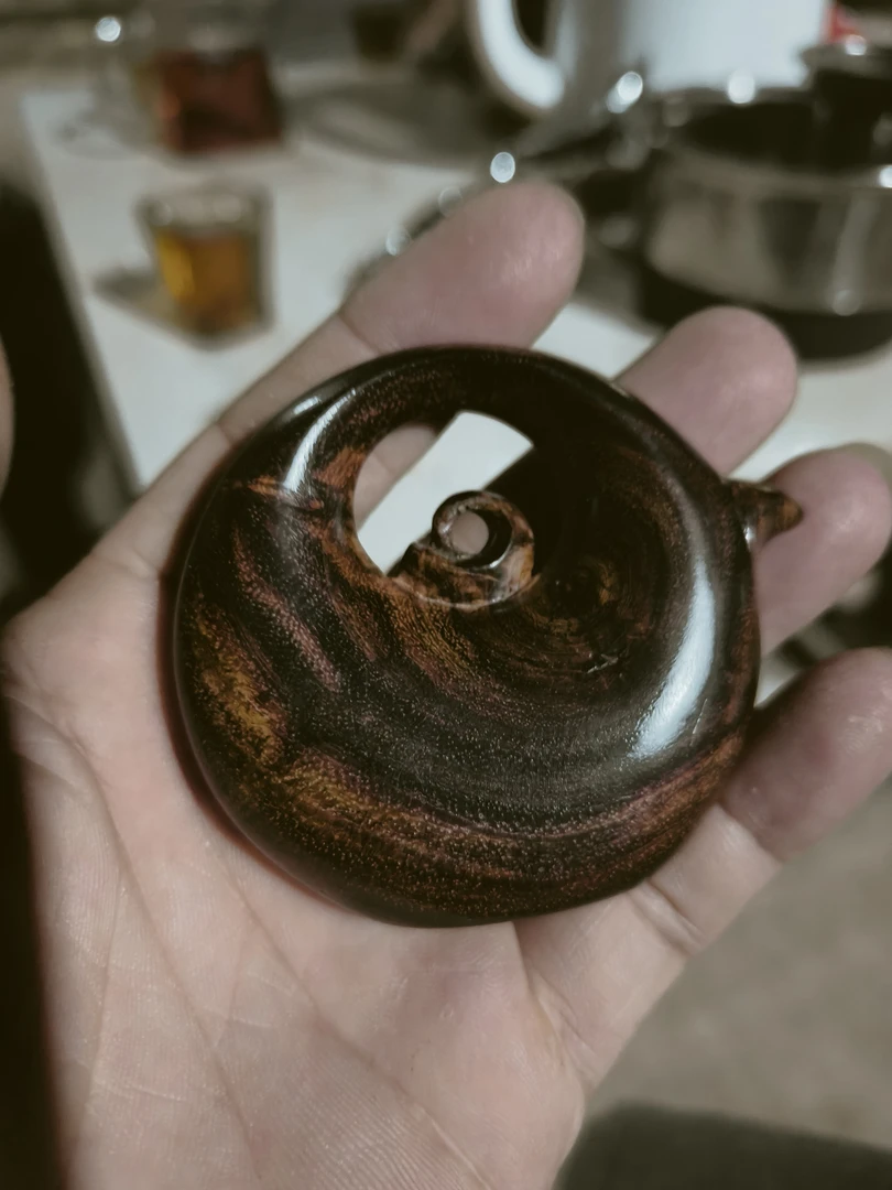 保真海南黄花梨神鸟归林把把壶，油性高密度大，底色深