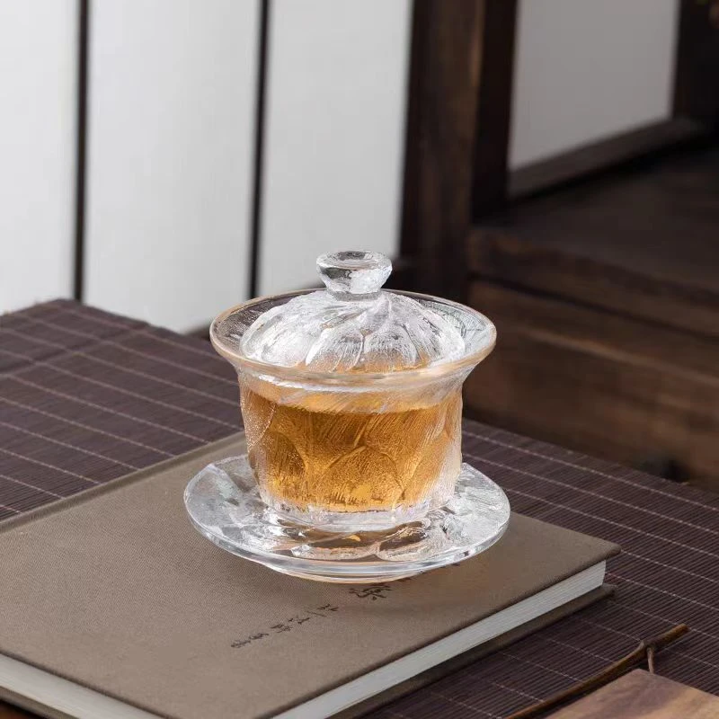 玻璃水晶玄冰盖碗日式耐热高端茶具防烫泡茶器家用敬茶碗E082