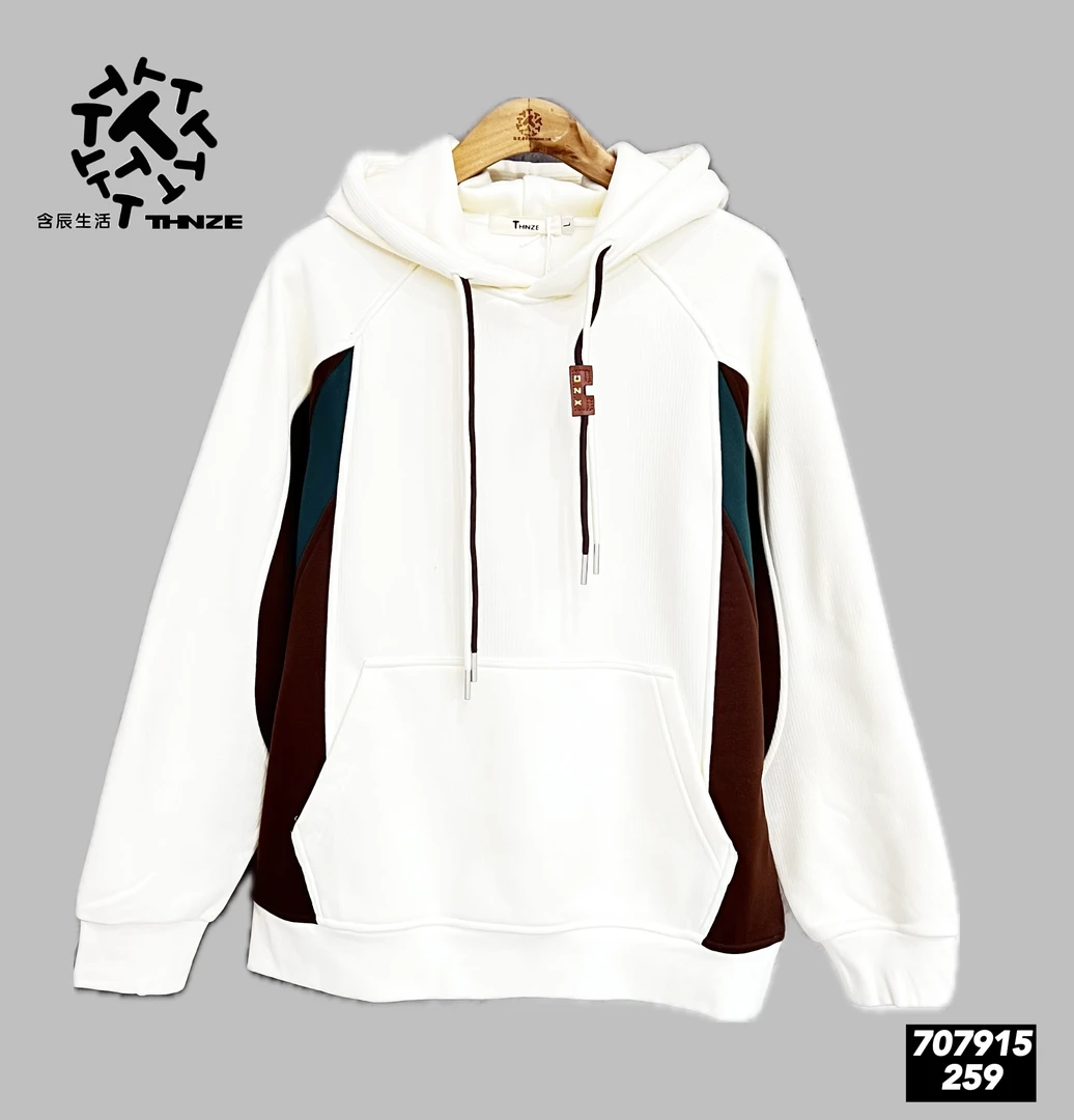 含辰生活加绒连帽卫衣长袖秋冬带帽百搭潮流拼接时尚