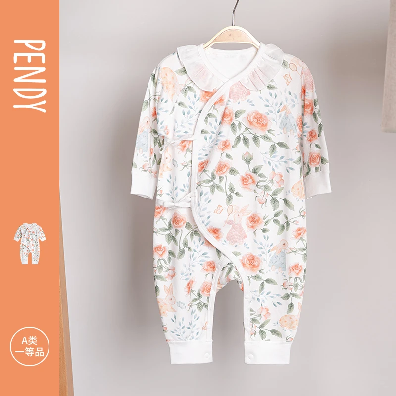 PENDY新生婴儿纯棉印花长袖哈衣春秋季宝宝衣服爬服外出连体衣