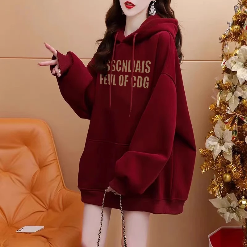 加绒加厚连帽卫衣女2025怀孕爆款韩版孕妇装遮臀大码上衣外套