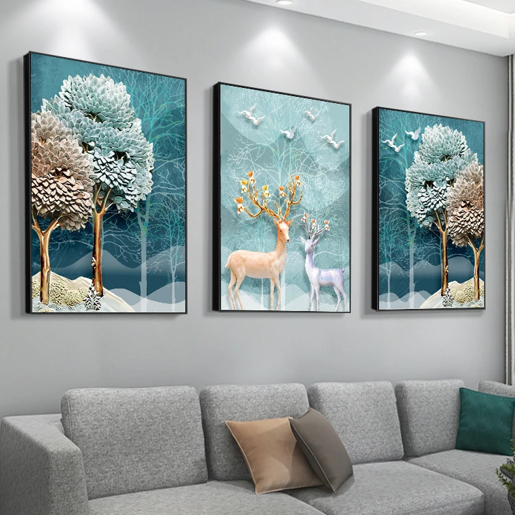 爱屋及屋【恋家】北欧装饰画客厅沙发背景墙三联挂画现代简约壁画