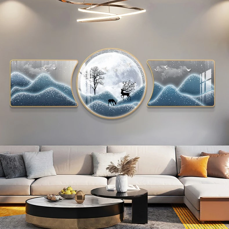 荣耀佳画佳工坊轻奢现代客厅装饰画寓意好圆形艺术设计沙发背景