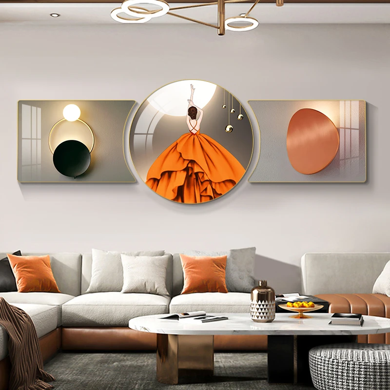 【佳工坊】现代简约客厅装饰画轻奢女郎沙发背景墙挂画大气三联画