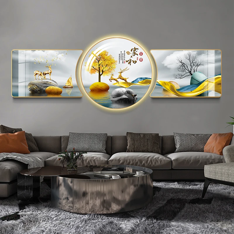 佳工坊直播间 LED带灯合集客厅画晶瓷镶钻创意客厅装饰画