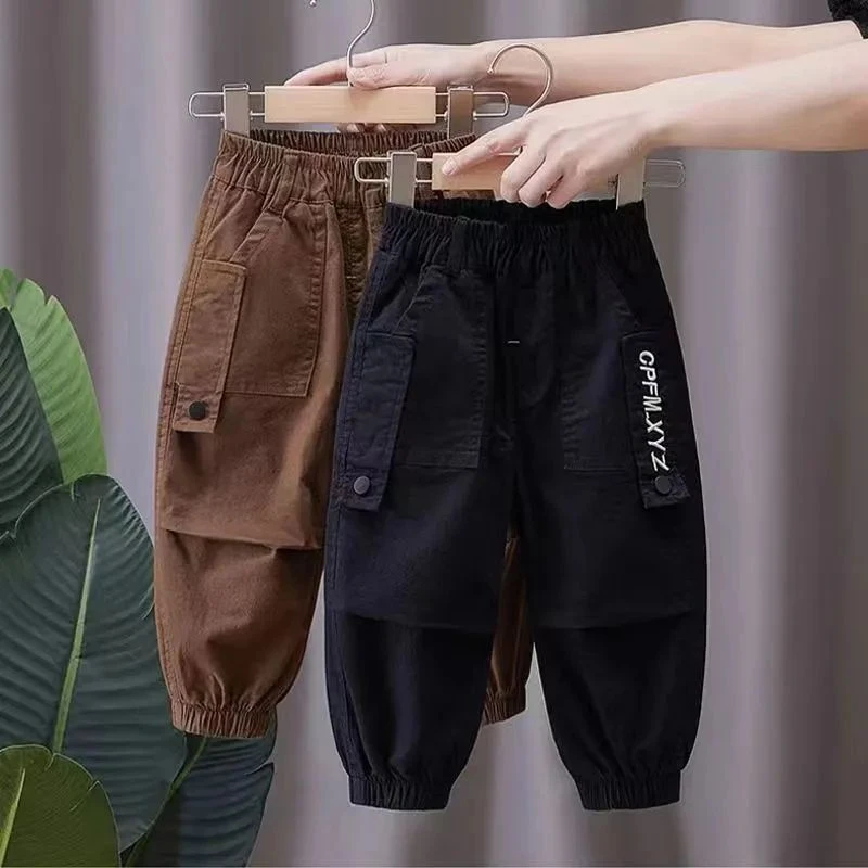 2024新款男童春秋季裤子儿童装中大小童宝宝黑色帅气工装休闲裤潮