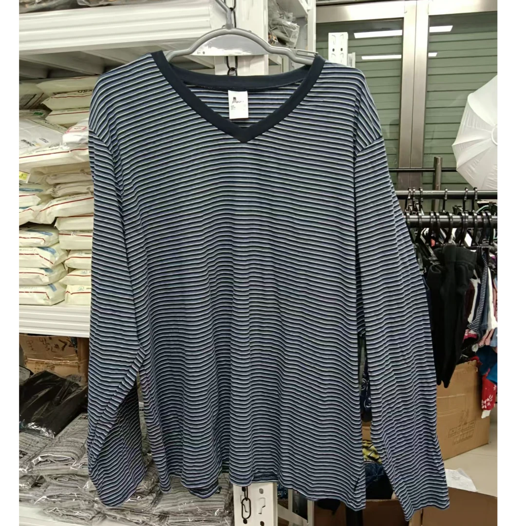 出口日韩男士纯棉条纹家居服上衣