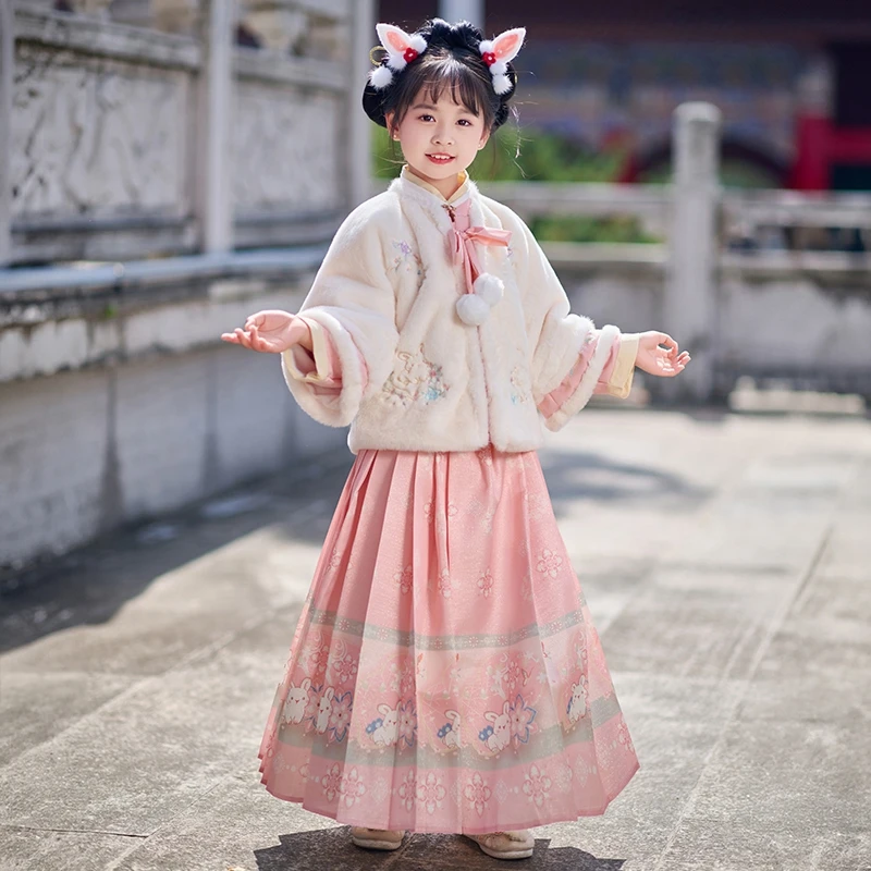 女童马面裙汉服冬季新年衣服儿童连衣裙宝宝拜年服女孩秋冬公主裙