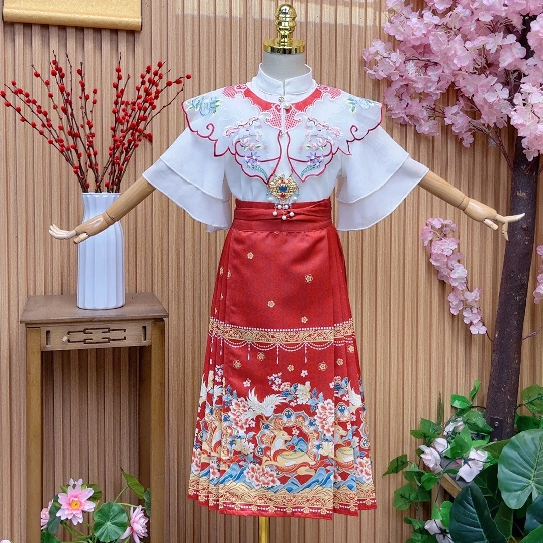 女童马面裙夏装2024新款夏季新中式汉服明制古装儿童古风唐装夏装