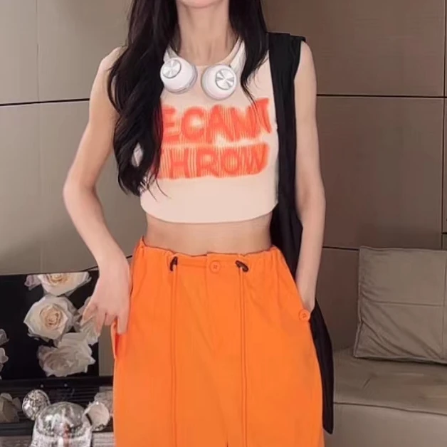 【蓉蓉专属】RX0378辣妹字母印花吊带背心内搭无袖坎肩修身短款上衣