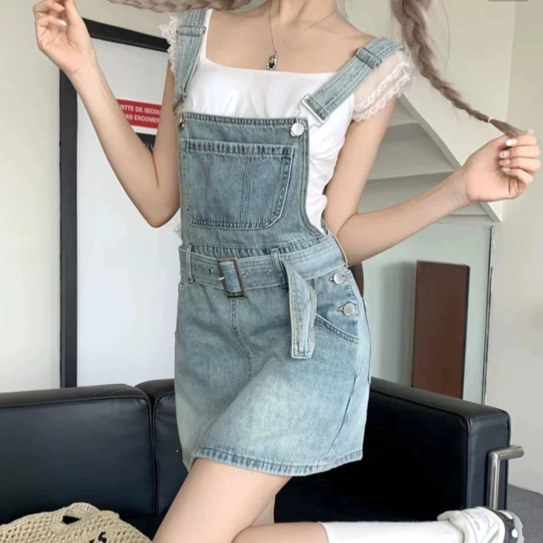 【cici专属】RX0285美式复古牛仔背带裙裤甜酷辣妹显瘦设计感小众