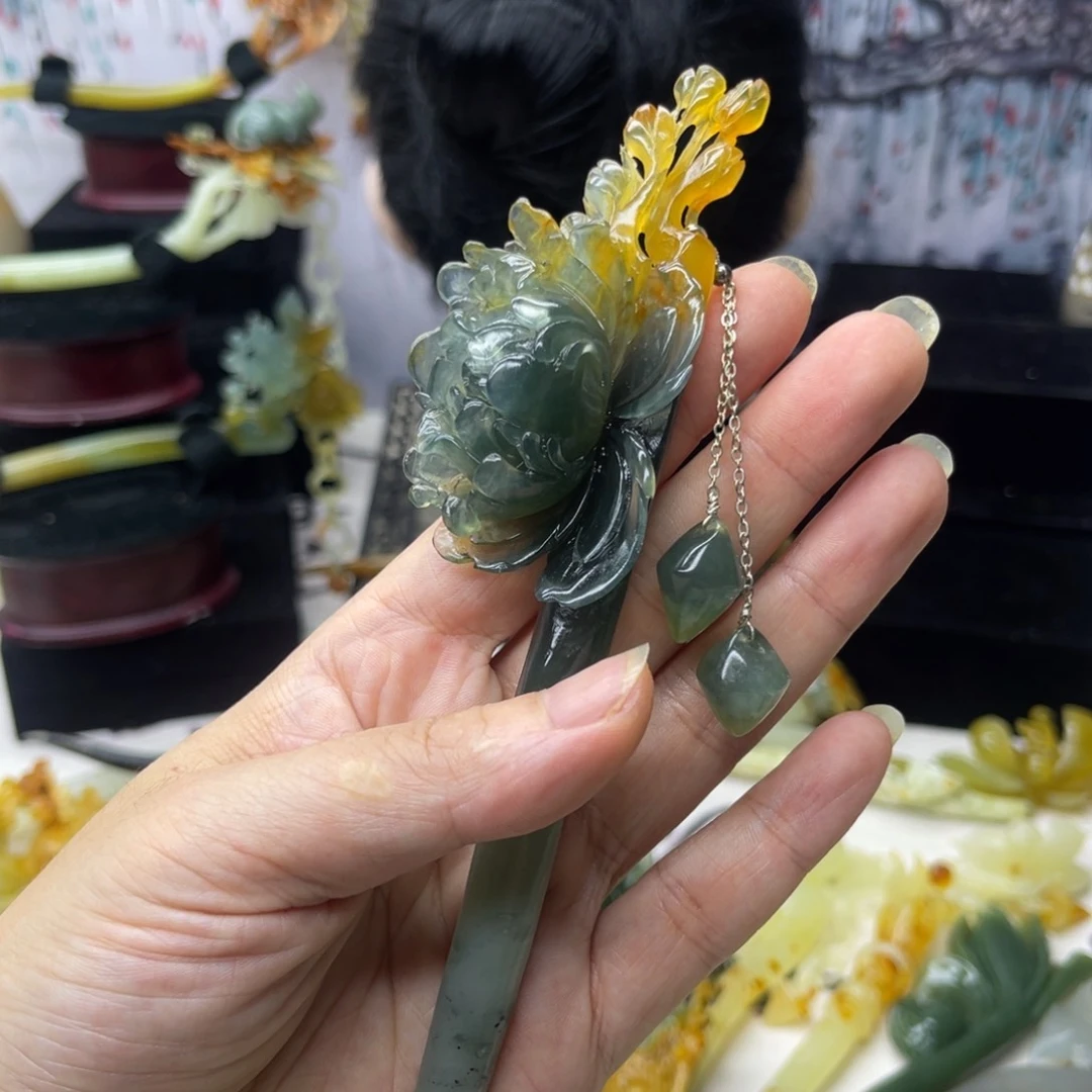 【闪购商品】蛇纹石玉发饰未镶嵌依*⸜