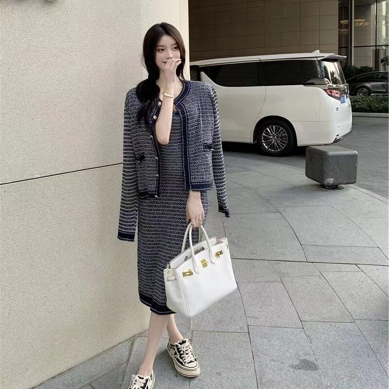 2747高级感小香风秋季针织套装高端轻奢气质女神范吊带裙两件套女