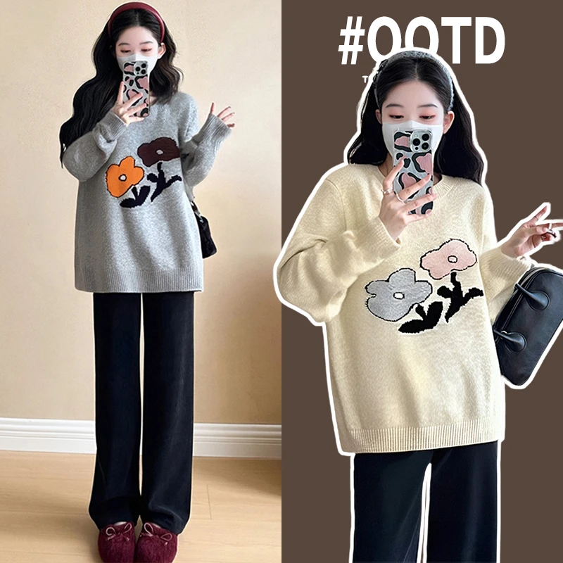 【苏遇婉】2024孕妇秋冬慵懒风宽松减龄卡通针织毛衣显瘦