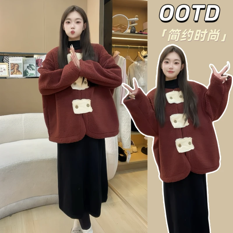 【苏遇婉】2024秋冬孕妇红色高级感新中式国风外套+连衣裙