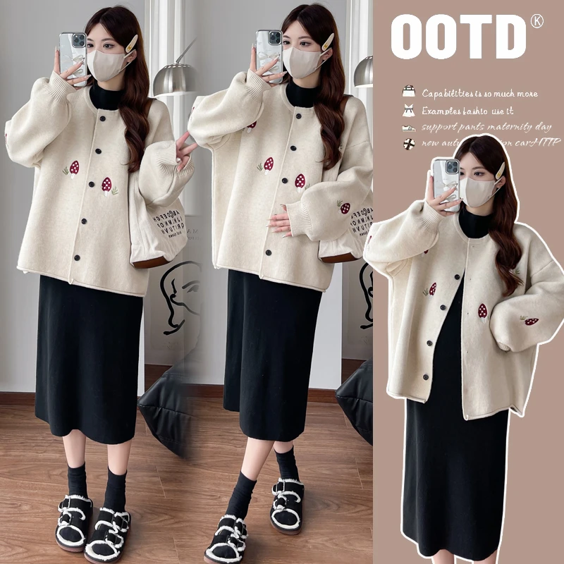 【苏遇婉】孕妇蘑菇韩系减龄加厚软糯慵懒外套＋半高领打底裙