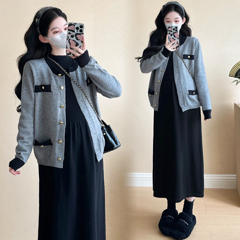 【苏遇婉】2024秋冬孕妇时尚外出长袖开衫裙宽松遮肚孕妇连衣裙