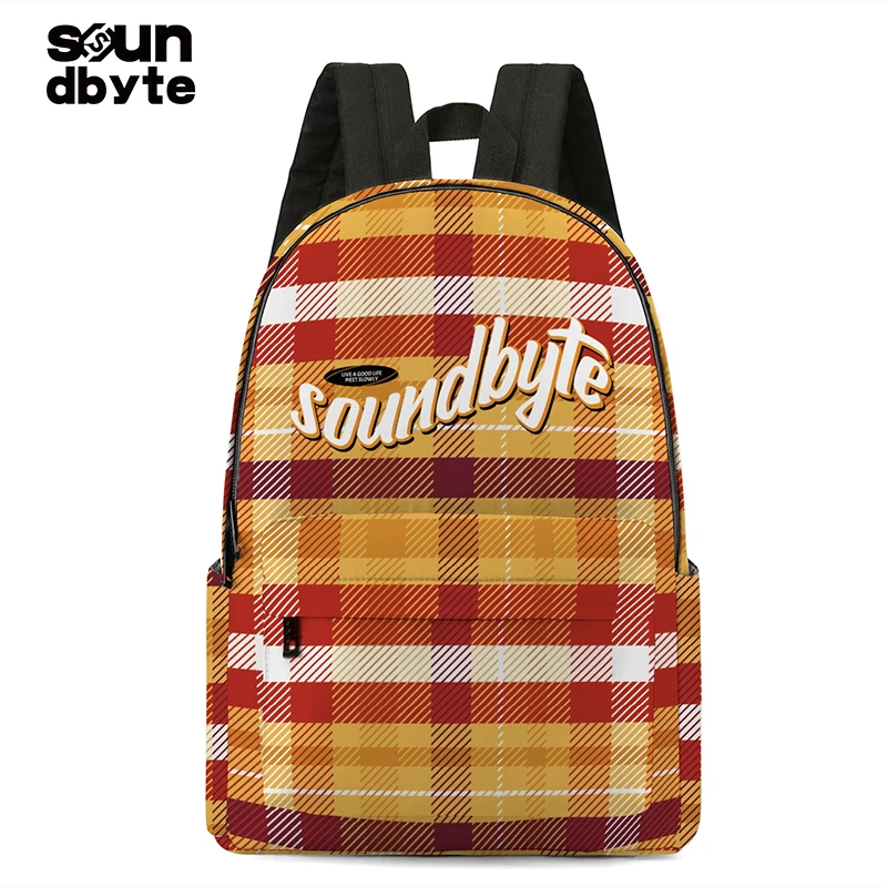 soundbyte格子双肩包新款书包女大学生时尚复古原创背包男旅行包