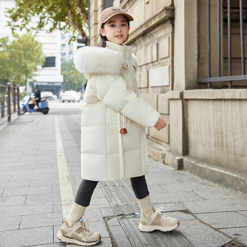 中大童加厚面包羽绒服2024秋冬新款羽绒服毛领女童中长款保暖洋气