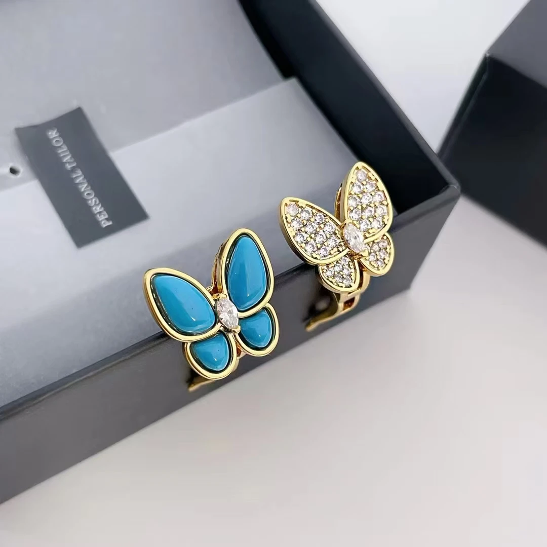 铜合金珐琅耳饰 蝴蝶耳饰蓝色轻奢时尚百搭精致气质 - XC7009
