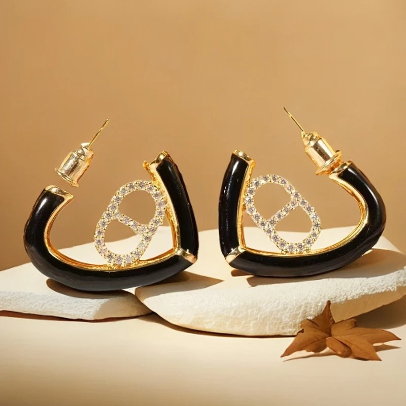 铜合金珐琅耳饰 CD 百搭黑色复古小众经典简约爱心耳饰XC5017