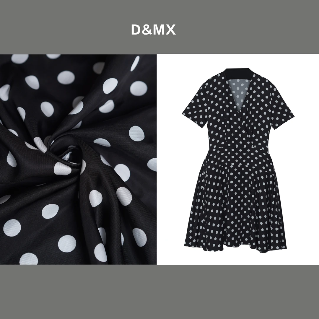 D&MX 2024夏季新款【波点】'NO退NO换‘’V领法式波点小黑裙3107