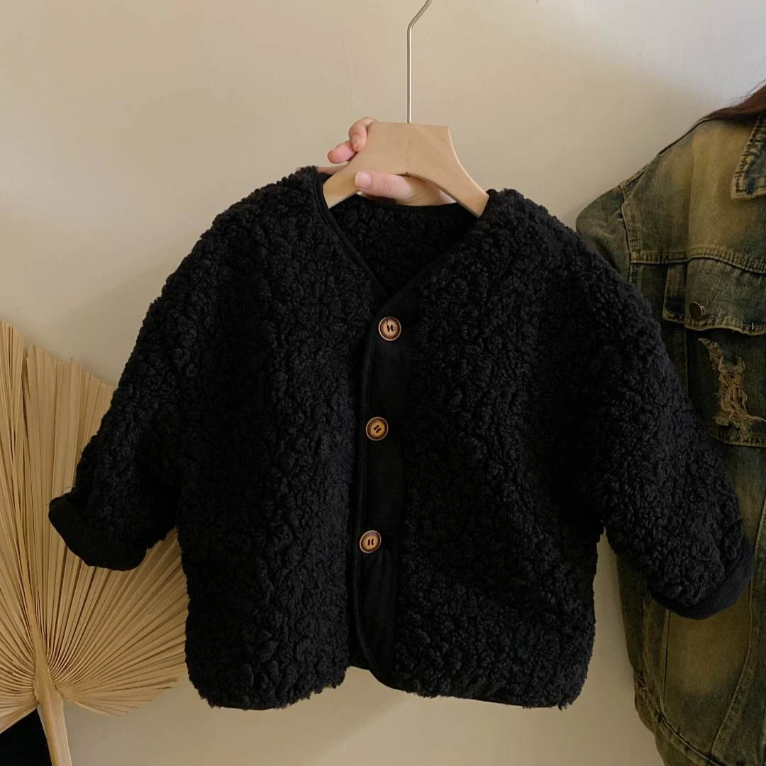 R24518秋冬儿童韩版保暖新款加绒毛毛上衣女童时髦洋气加绒外套潮