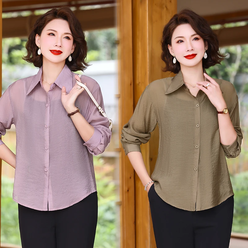 中老年妈妈夏装防晒衣长袖衬衣套装中年妇女夏季薄款衬衫上衣大码