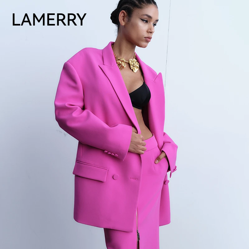 LAMERRY 纯色微落肩设计宽松时尚气质简约大气西装外套 LWSA1W021