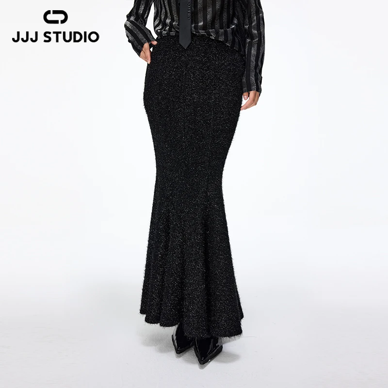 JJJ STUDIO 黑色包臀轻奢气质女士修身鱼尾裙 JUWSW1Q344