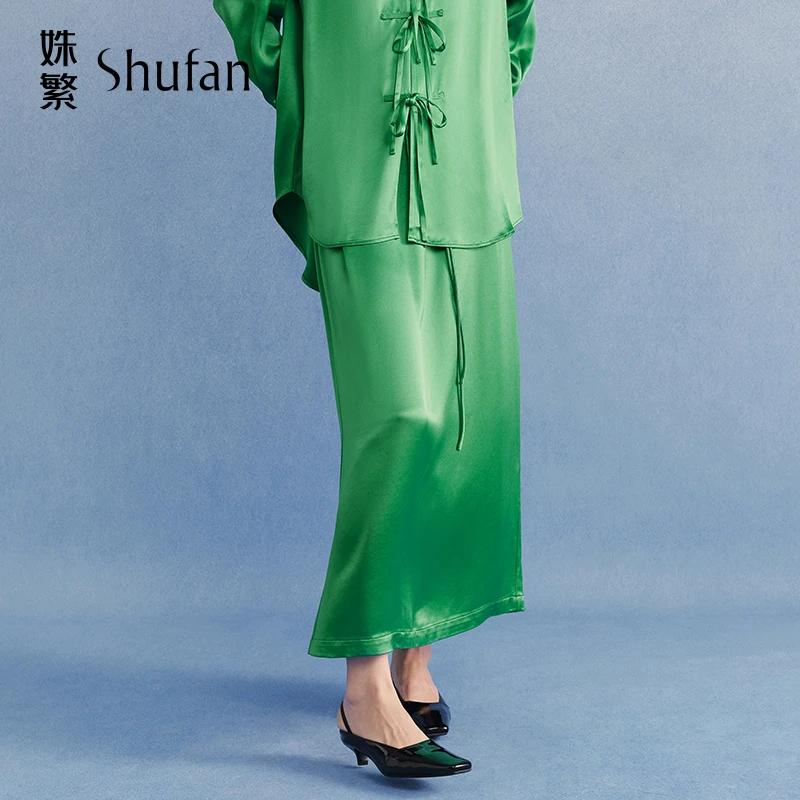 姝繁 新中式绿色半身裙宽松直筒雅致 SUWFA1Q667-1