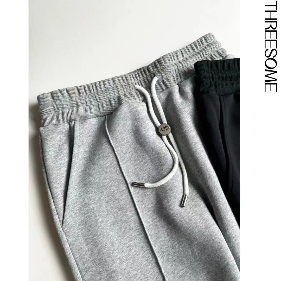 MBM-2[三纱混纺]春季老钱风clean fit小直筒皮标抽绳休闲裤